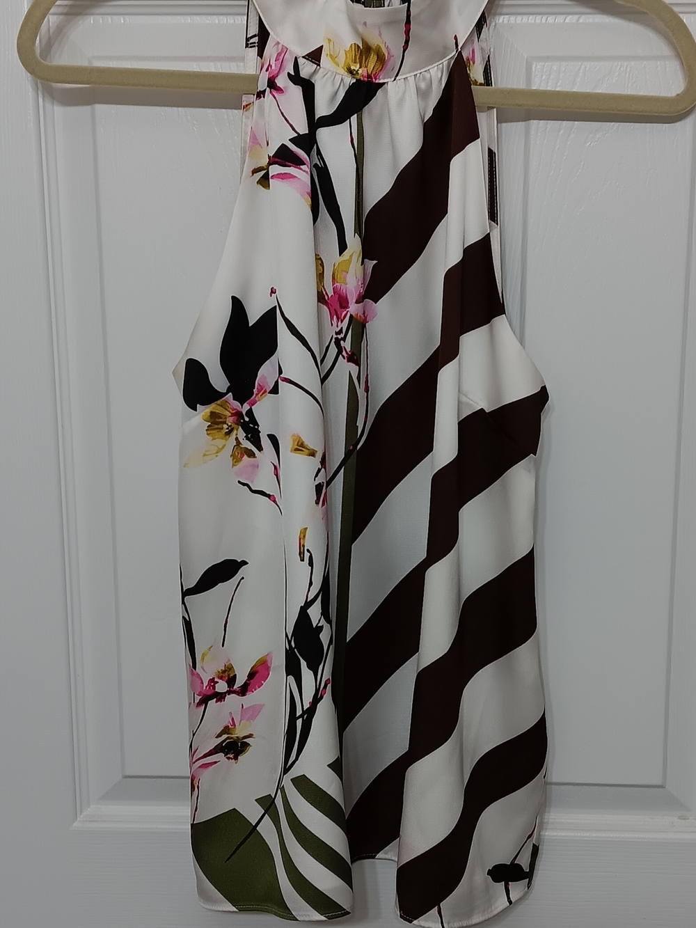 INC International Concepts White Halter Top with Pink and Brown Floral Accents